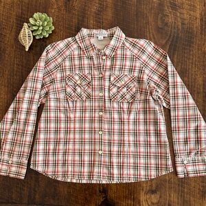 Pendleton | Plaid Cotton Long Sleeve Cropped Button Down Shirt, Size PL